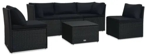 Set Divani da Giardino 4 pz con Cuscini in Polyrattan Nero