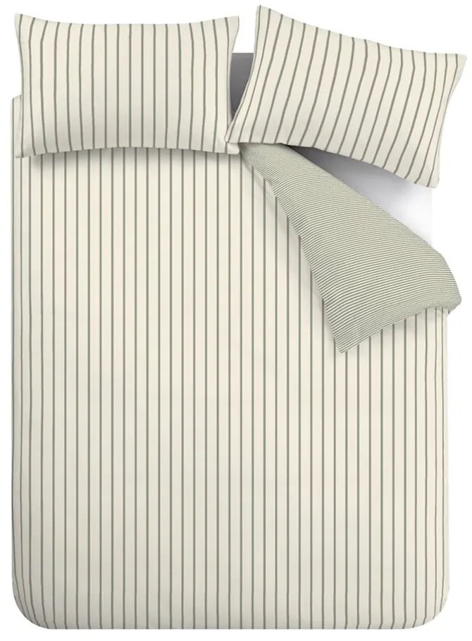 Set copripiumino e federa verde e color crema in cotone per letto singolo 135x200 cm Hampton Stripe – Bianca