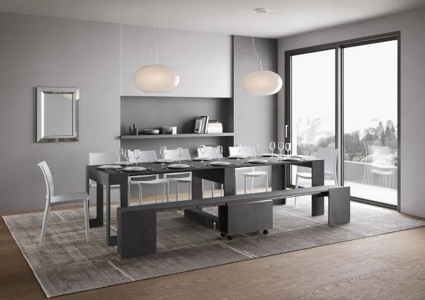 Consolle allungabile 90x42/302 cm ELIA con panca inferiore Antracite Spatolato