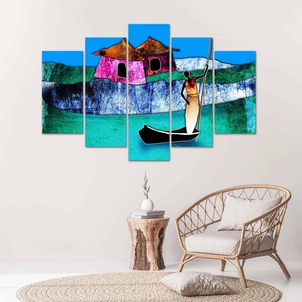 Quadro su tela 5 pannelli Africa colorata Natura