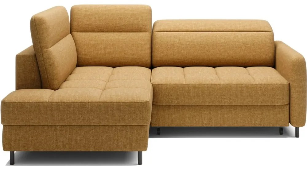 Divano angolare giallo allungabile/con contenitore (con penisola a sinistra/a L) e rivestimento in velluto Barea – ELTAP