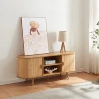 Credenza Nordkapp con Ante Scorrevoli 140 x 40 x 56 cm Naturale [en.casa]