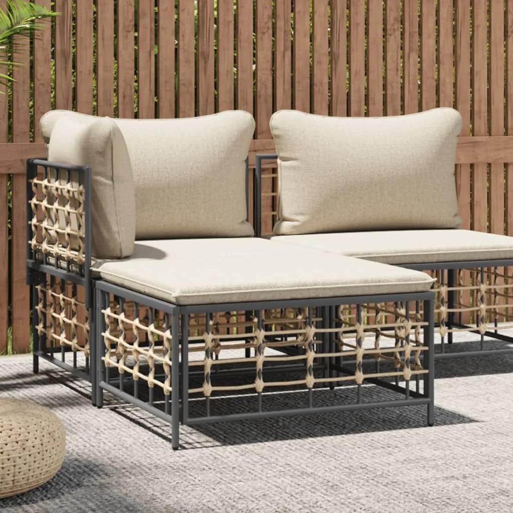 Poggiapiedi Da Giardino Con Cuscino İn Polyrattan Beige /