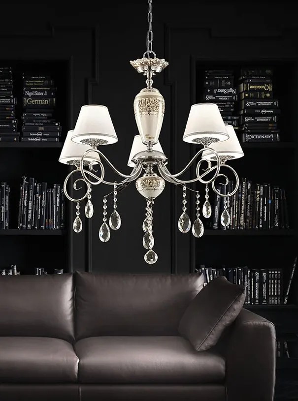 5-light chandelier Chrome, porcelain and crystal - 801/5  Arredoluce | Lucilla