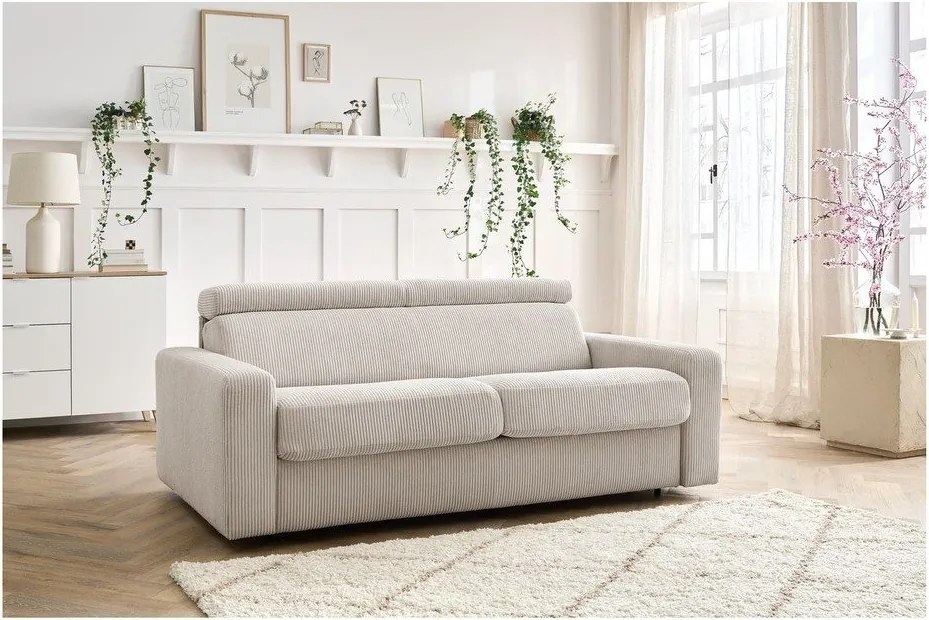 Divano color crema allungabile con rivestimento in velluto a coste 195 cm Monaco – Bobochic Paris