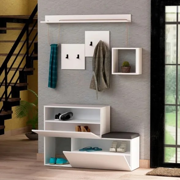 Mobile Ingresso 120 Con Scarpiera E Appendiabiti Holdon Bianco Opaco