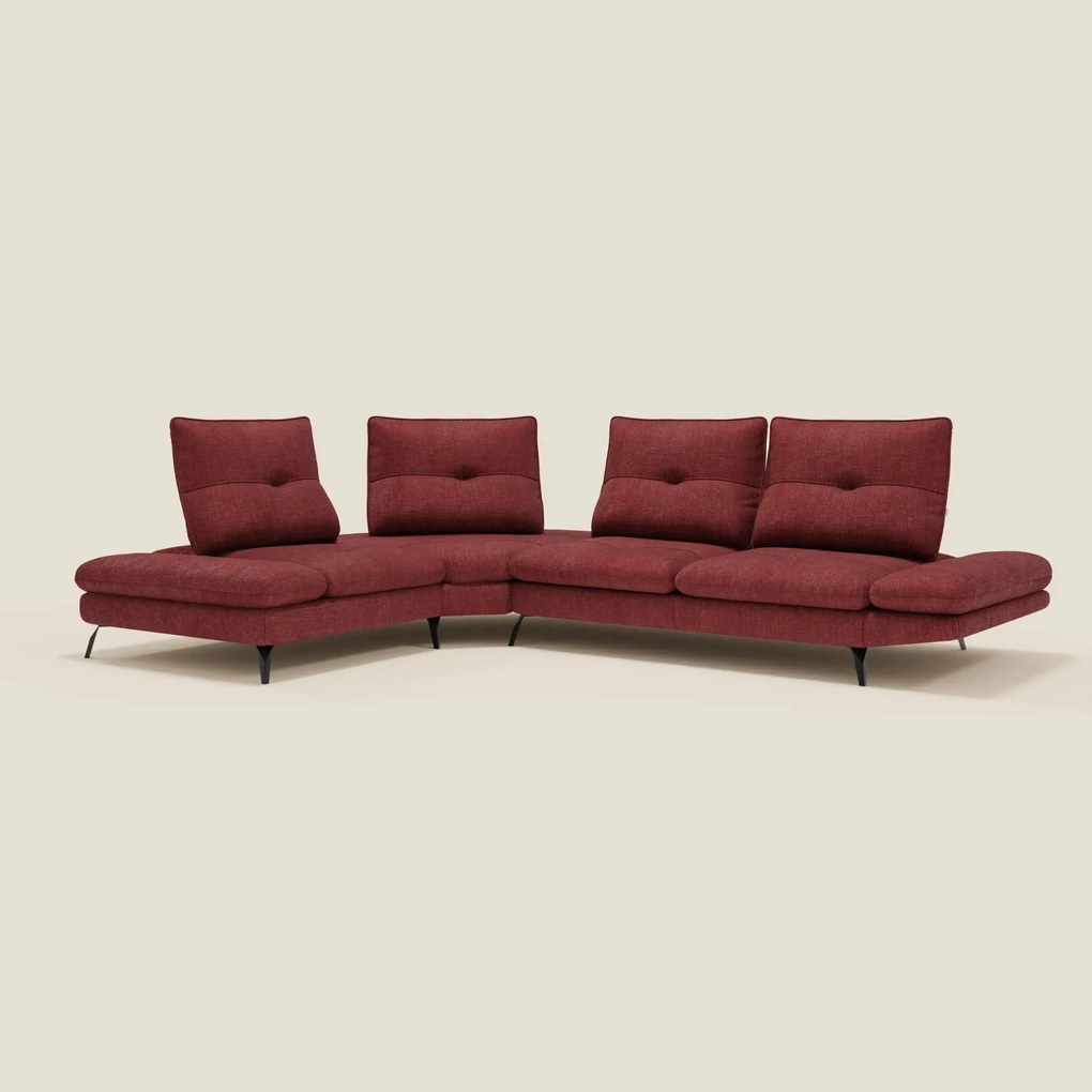 Ardex Divano Angolare - schienali traslanti e bracciolo regolabile in elegante tessuto impermeabile T06 rosso