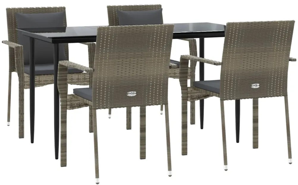 Set da pranzo giardino 5pz nero e grigio con cuscini polyrattan