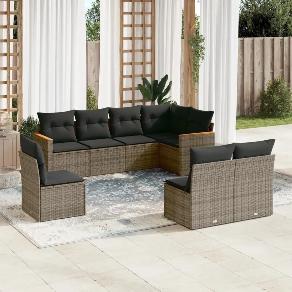 Set divano da giardino 8 pz con cuscini grigio in polyrattan