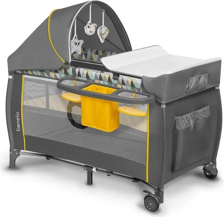 Lionelo - Lettino da viaggio SVEN PLUS grigio/giallo