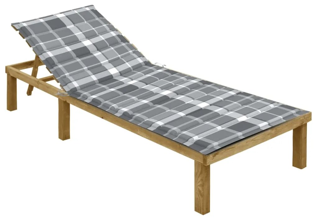 Lettino Da Giardino Con Cuscino Tartan Grigio Pino Impregnato /