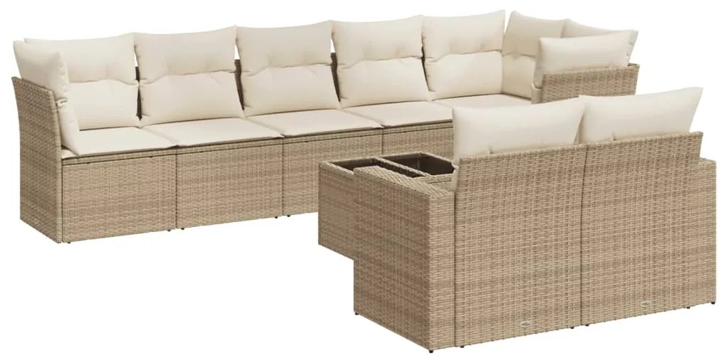 Set divano da giardino 9 pz con cuscini beige in polyrattan