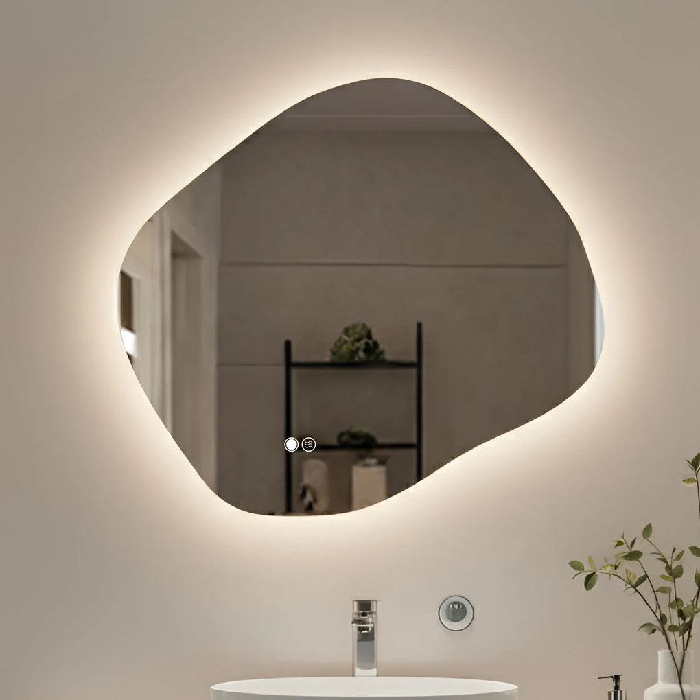 Specchio da bagno con illuminazione 74x6494x84Dx9484x74 cm, bicolore, interruttore touch, tappetino riscaldante
