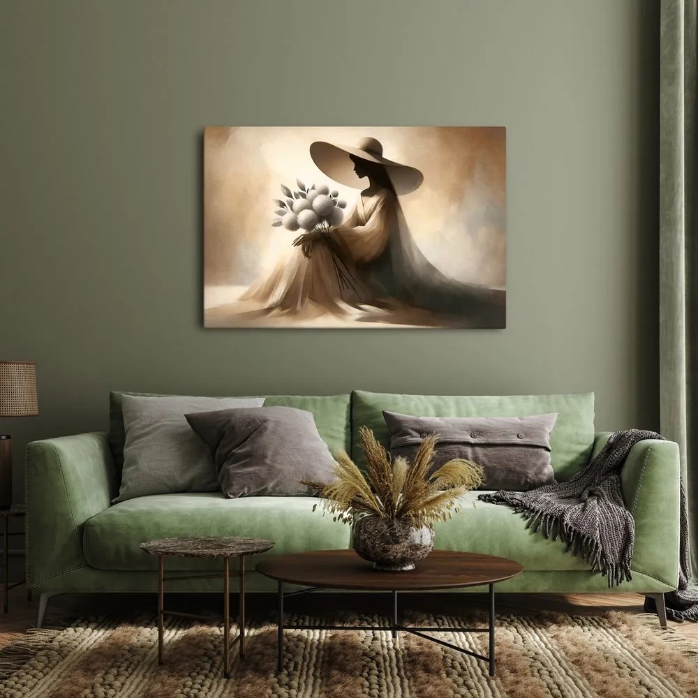 Quadro su tela – Silhouette di donna con fiori