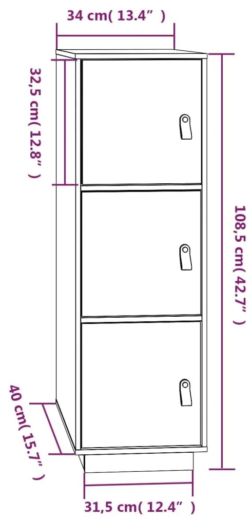 Credenza Nera 34x40x108,5 cm in Legno Massello di Pino