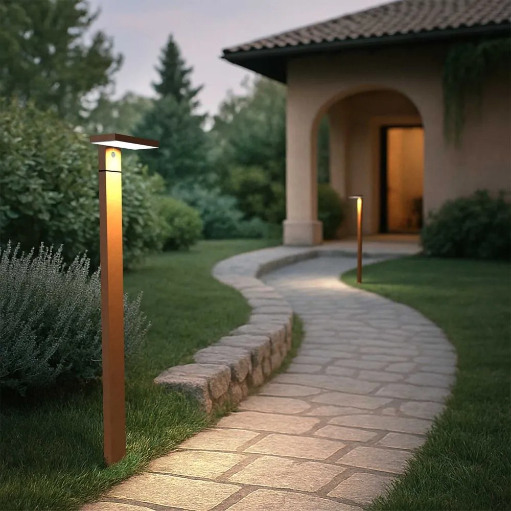 Paletto da giardino Solare Corten 100cm con Sensore Mov. e Picchetto Colore Bianco Naturale 4.000K