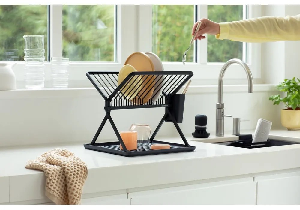 Scolapiatti grigio scuro in metallo a due livelli 37x33 cm - Brabantia