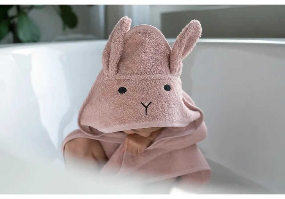 Asciugamano in cotone rosa-marrone con cappuccio 75x75 cm Rabbit - Kindsgut