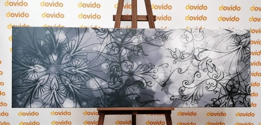 Stampa su tela – Mandala floreale in bianco e nero