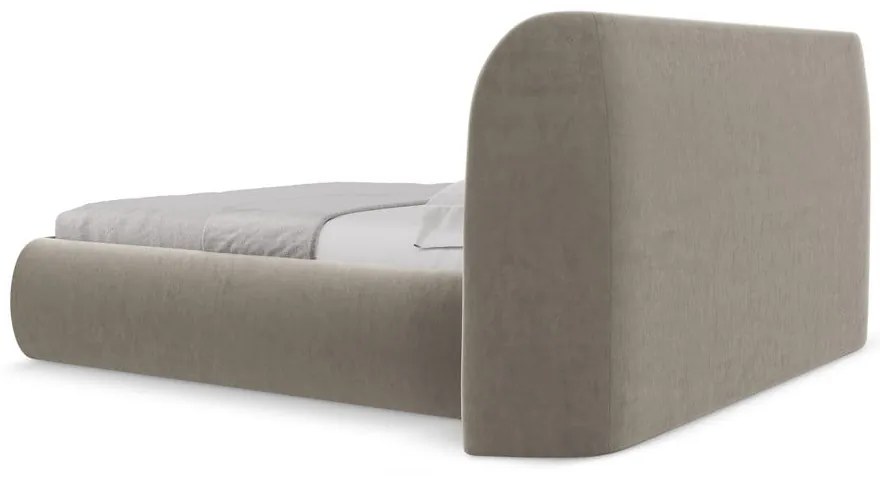 Letto matrimoniale imbottito tortora con contenitore con griglia 160x200 cm Hauke - Makamii