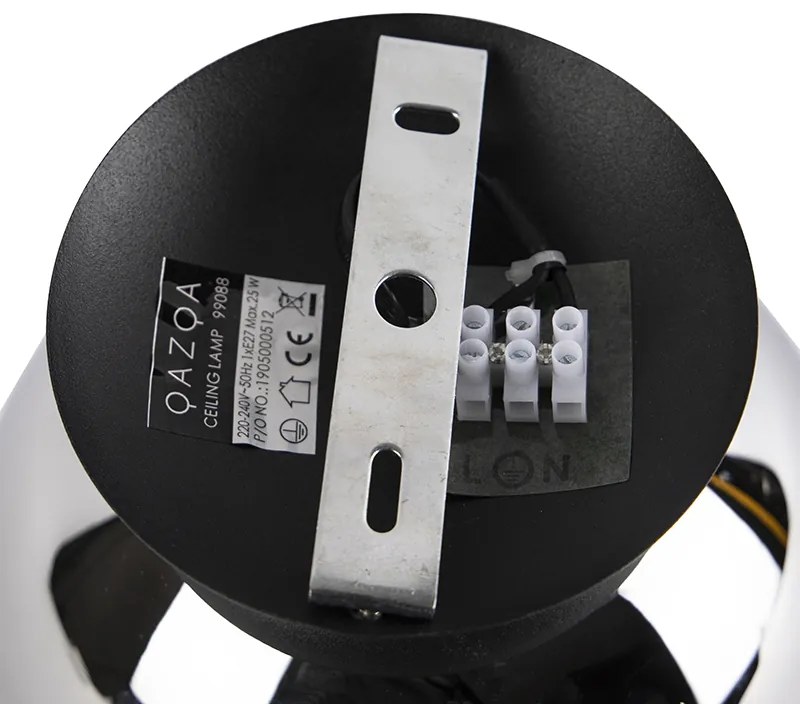 Plafoniera Art Déco nera con vetro fumé - Pallon