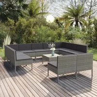 Set Divani da Giardino 12 pz con Cuscini in Polyrattan Grigio cod mxl 38516