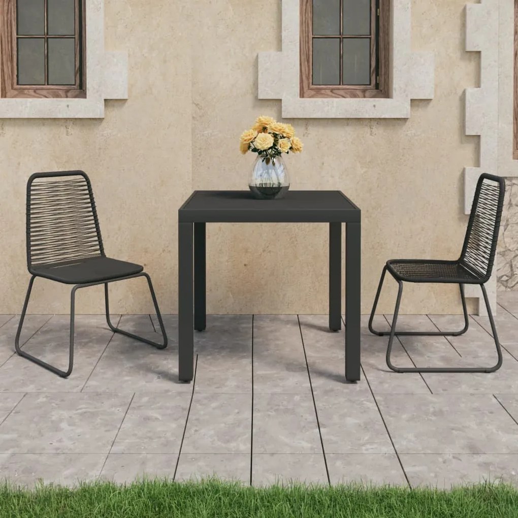 Set Da Pranzo Da Giardino 3 Pz İn Rattan Pvc Nero /