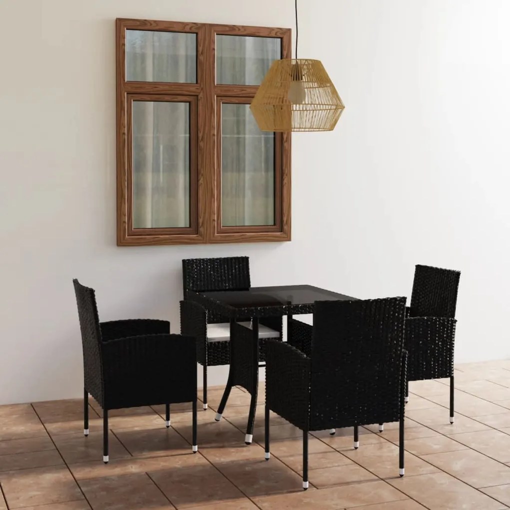 Set mobili da pranzo per giardino 5 pz in polyrattan nero