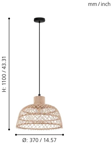 Eglo 43285 - Lampadario a sospensione con filo AUSNBY 1xE27/40W/230V