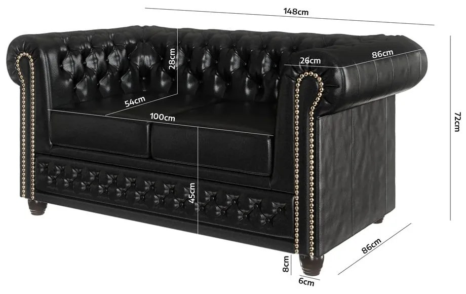 Divano in similpelle nero 148 cm York - Ropez