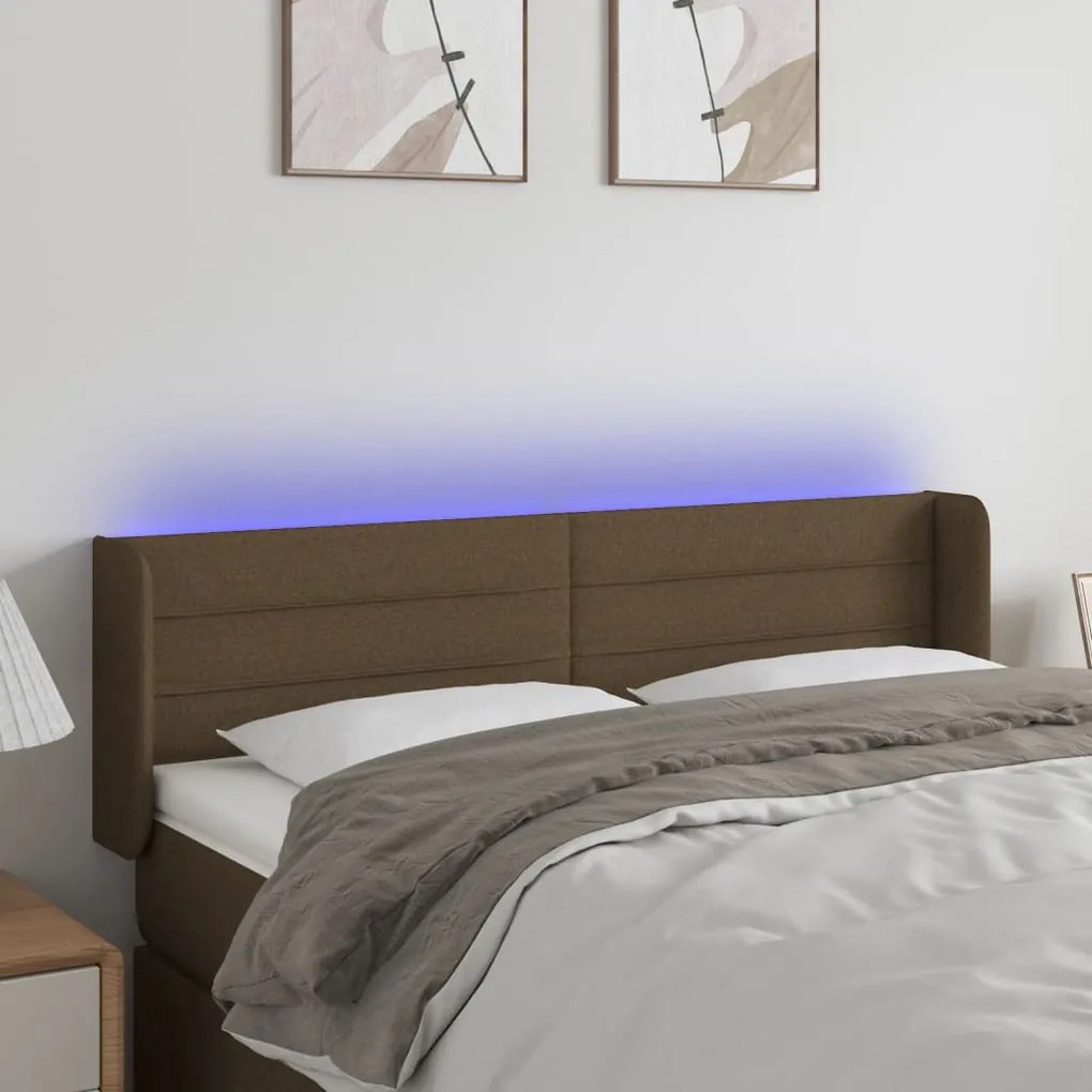 Testiera A Led Marrone Scuro 147x16x78/88 Cm İn Tessuto /