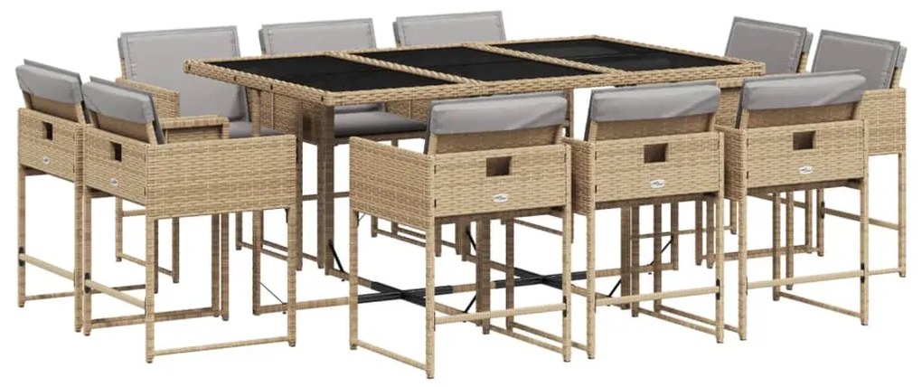 Set pranzo da giardino 11 pz con cuscini beige misto polyrattan