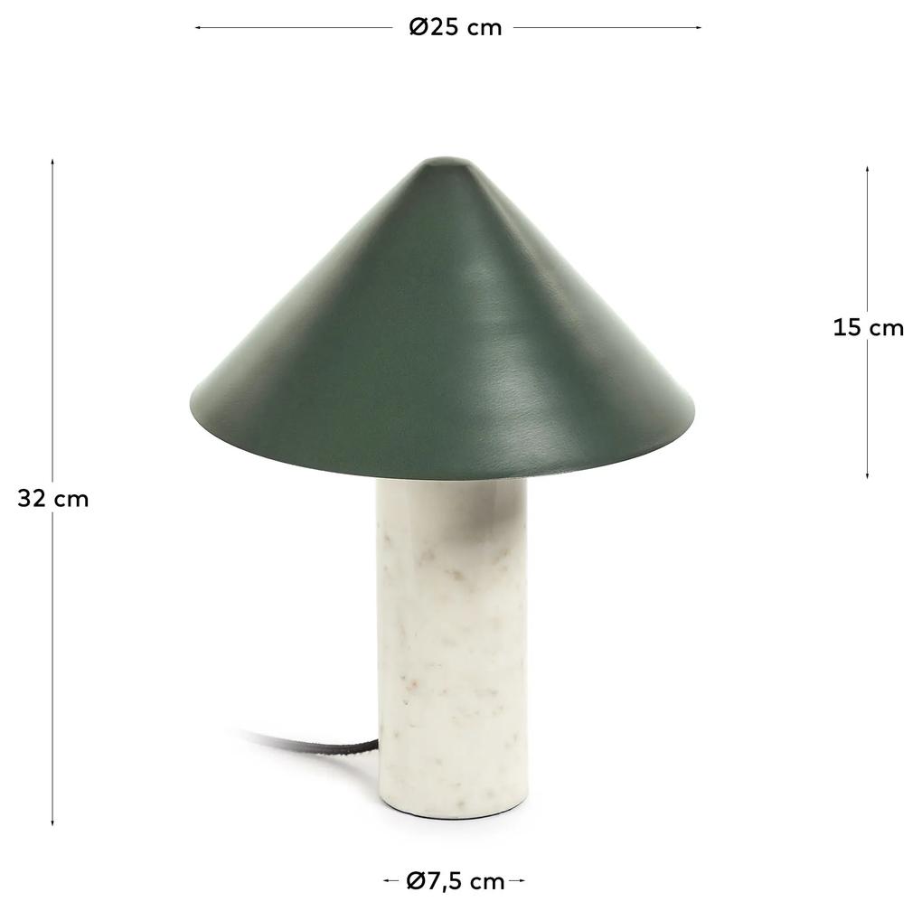 Kave Home - Lampada da tavolo Valentine in marmo bianco e metallo finitura verniciata verde