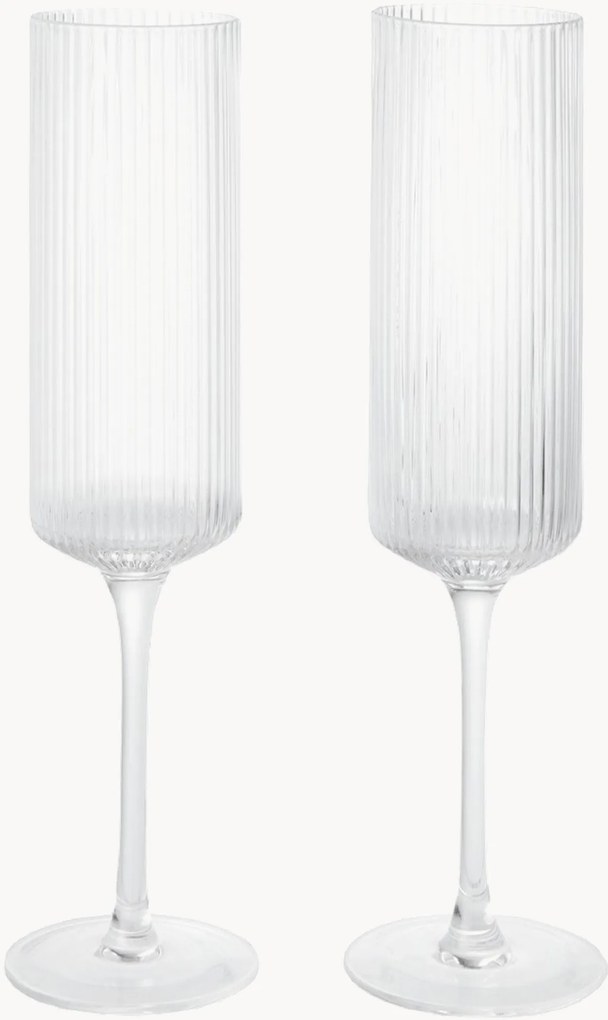 Set di 2 flute da champagne in vetro soffiato Ripple