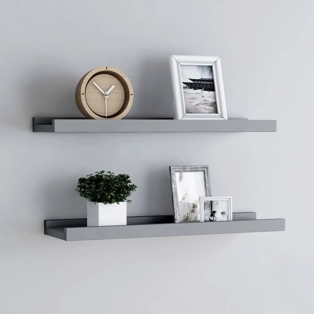 Mensole Loggia Per Foto 2 Pz Grigie 60x9x3 Cm İn Mdf /