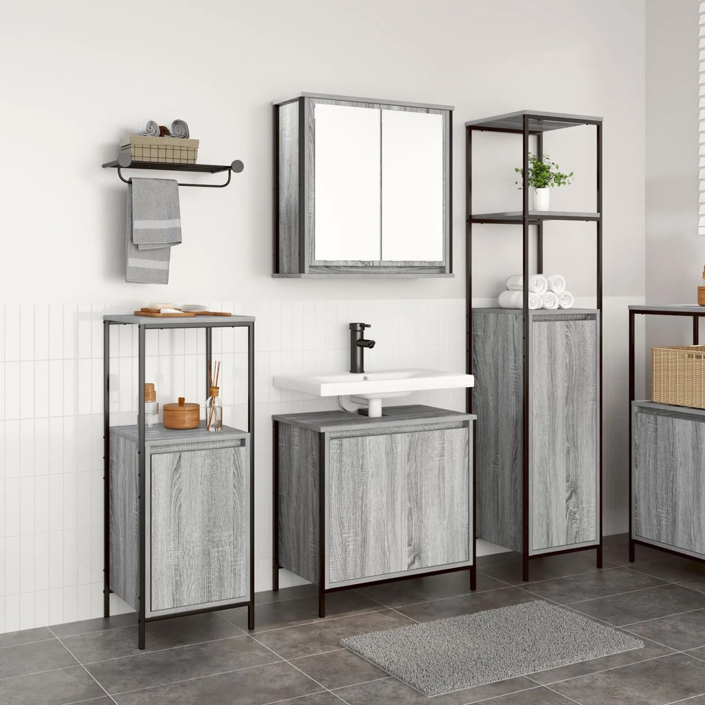Set di mobili da bagno a 3 pezzi in legno ingegnerizzato grigio sonoma