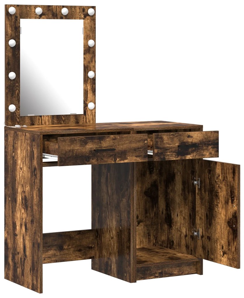 Set da toeletta 2 pezzi con led in rovere affumicato in legno ingegnerizzato
