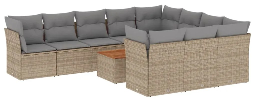 Set divani da giardino 11 pz con cuscini beige in polyrattan