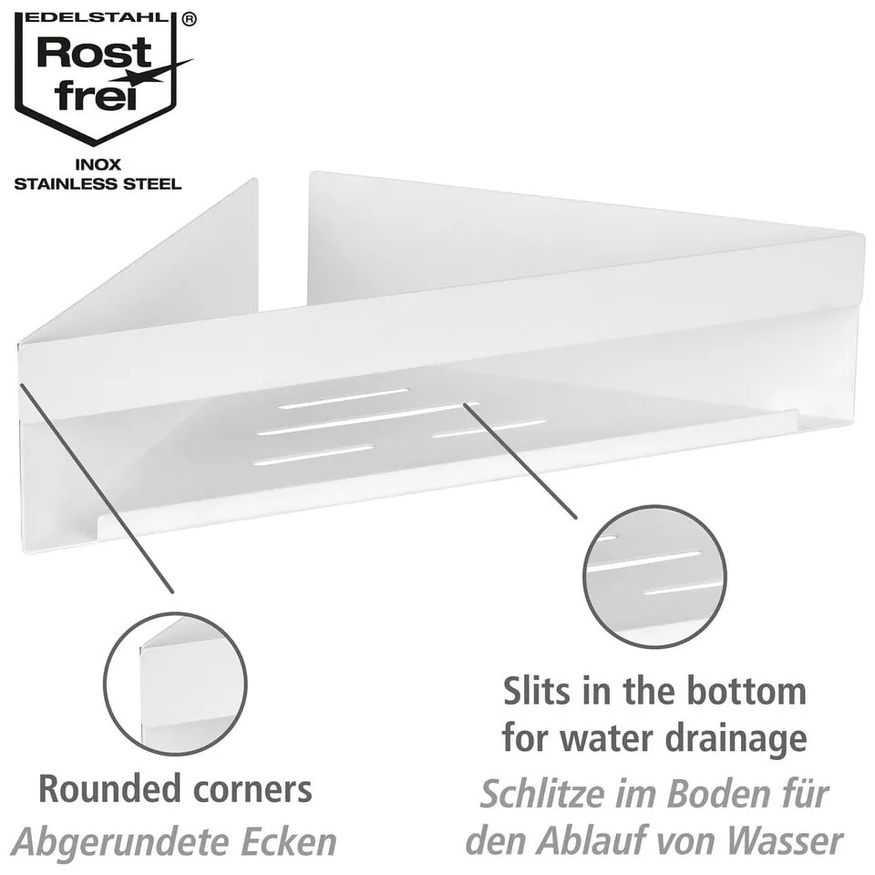 Mensola da bagno senza foratura/ad angolo bianco opaco in acciaio inox con aggancio Turbo-loc Genova – Wenko