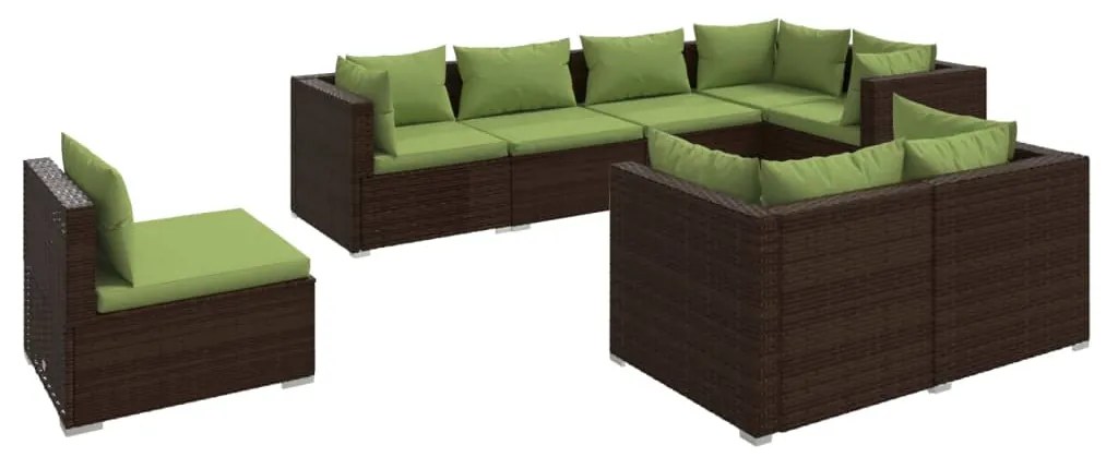 Set Divani da Giardino 8 pz con Cuscini in Polyrattan Marrone