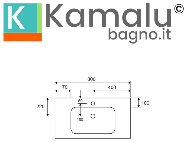 Kamalu - lavabo da incasso per mobili 80 cm in solid surface | klit-800ss