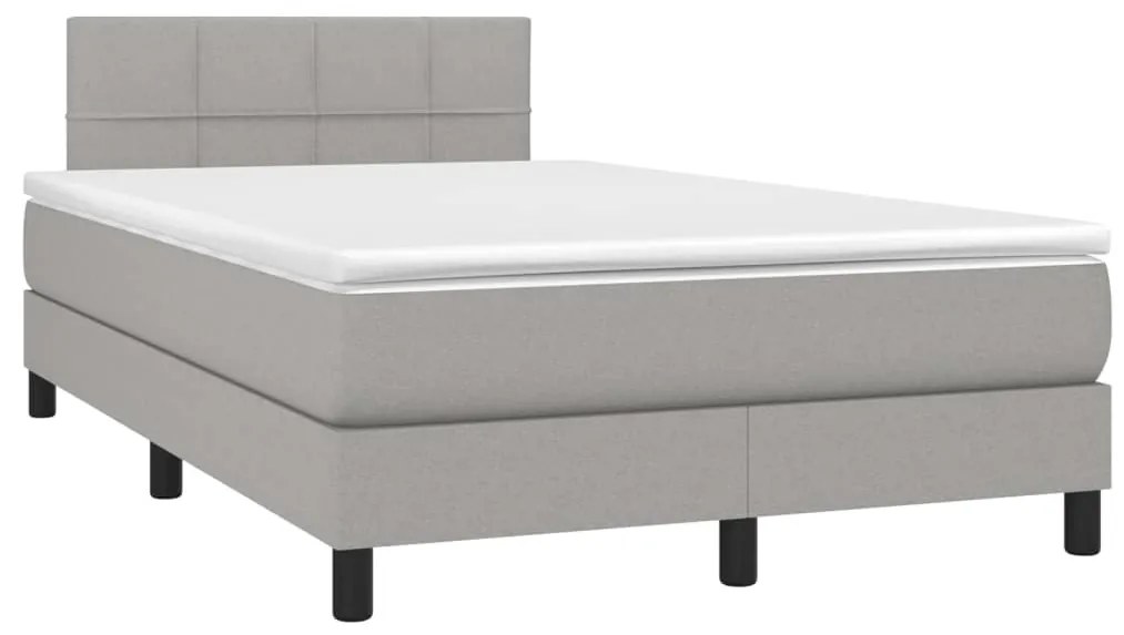 Letto a molle materasso e led grigio chiaro 120x200 cm tessuto