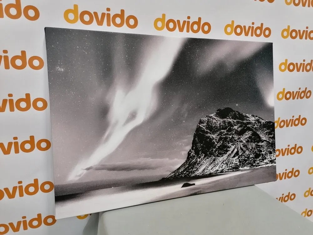 Stampa su tela – Aurora boreale in Norvegia in bianco e nero