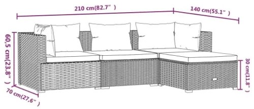 Set Divani da Giardino 4 pz con Cuscini in Polyrattan Marrone