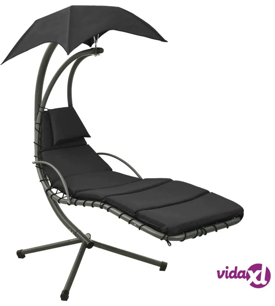 vidaXL Dondolo da Giardino Nero e Grigio 190x90x200 cm in Tessuto