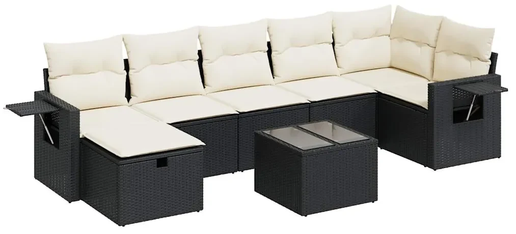 Set divani da giardino con cuscini 8 pz nero in polyrattan