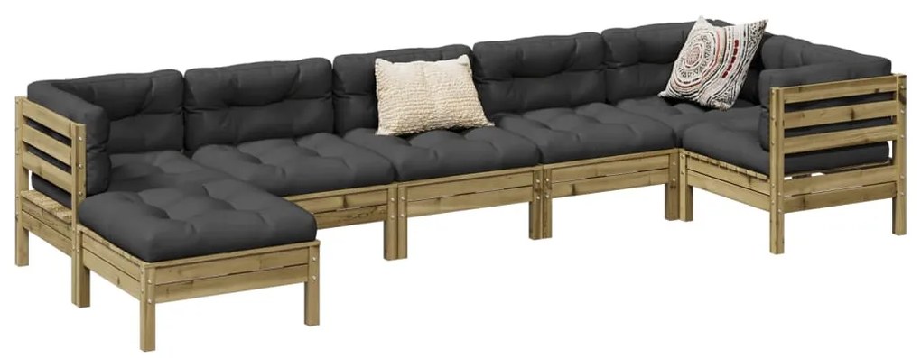 Set divani da giardino 7pz con cuscini legno impregnato di pino