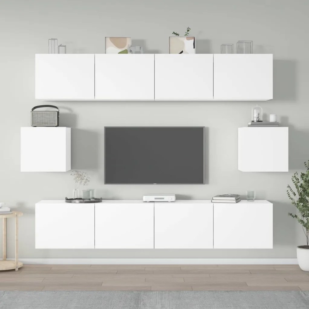 Set Di Mobili Porta Tv 6 Pz Bianco İn Legno Multistrato /