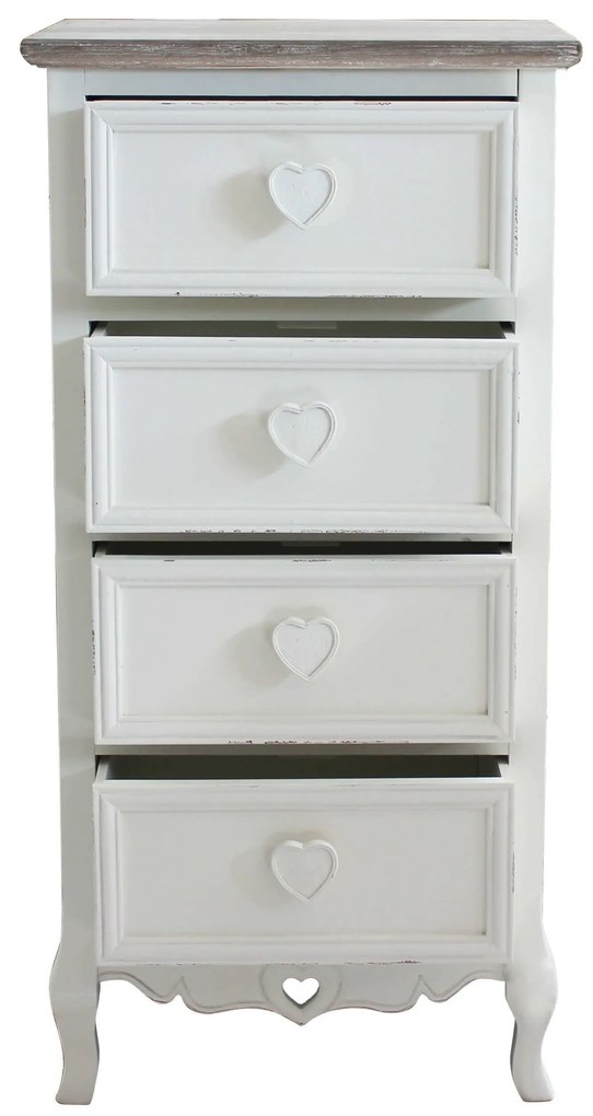 CAMILLE - cassettiera 4 cassetti in legno di paulownia shabby chic
