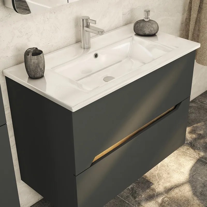 Kamalu - Composizione bagno sospesa 85 cm colore nero grafite matt | LAC-ARES-85